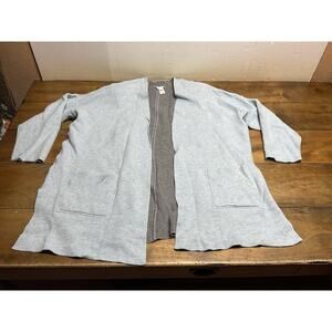 J Jill Reversible Blue/Gray Long Open Front Cardigan Sweater Size XL